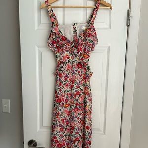 ASTR Wildflower Ruffle Cutout Midi Dress